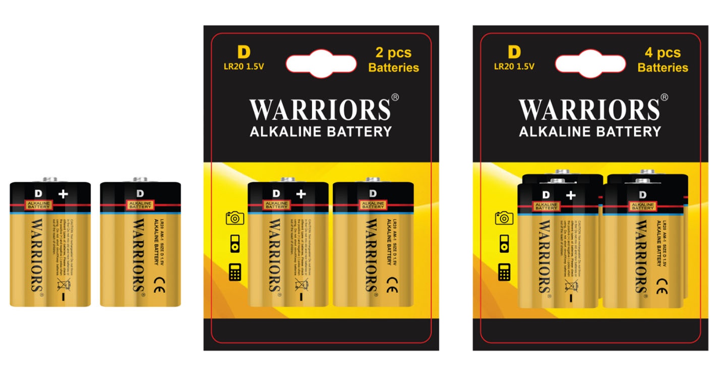 High-capacity Industrial Alkaline LR20 D Batteries